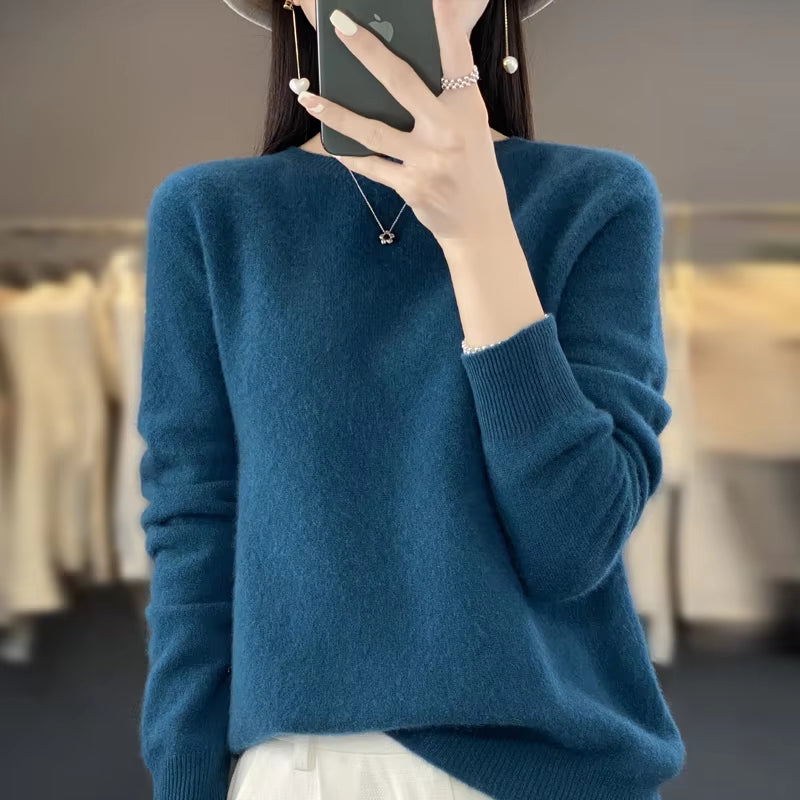 New Cashmere Sweater Women'S Sweater in Autumn and Winter 100% Merino Wool Fashion O-Neck Autumn Warm Pullover Top