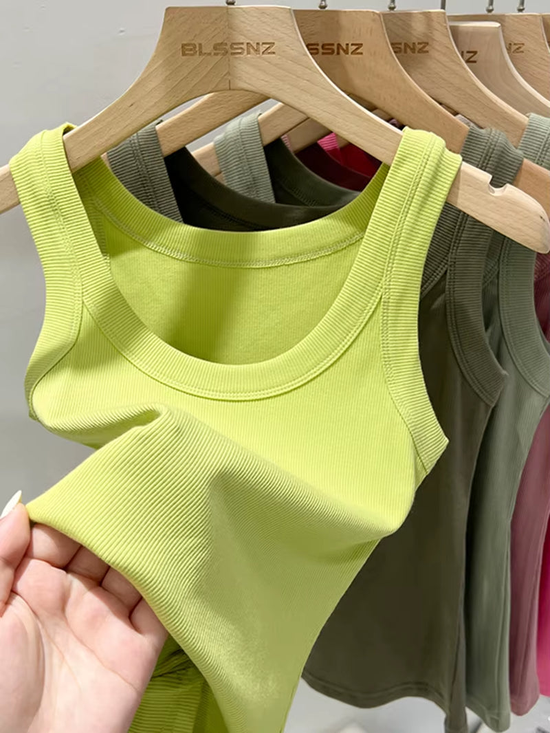 Women Solid round Neck Ribbed Tank Top Camisole Women 2024 Summer Basic Elastic Tank Top O Neck Solid Tank Top