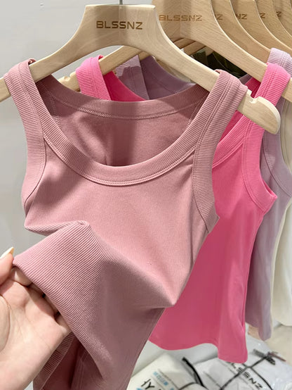 Women Solid round Neck Ribbed Tank Top Camisole Women 2024 Summer Basic Elastic Tank Top O Neck Solid Tank Top