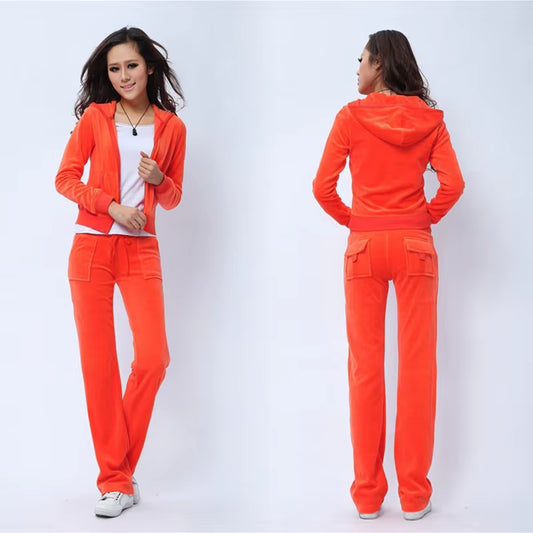 Women'S Velvet Tracksuit Outfits Sporty Sweatshirts and Sweatpants 2 Piece Sets Solid Casual Sports Suit Jogger Workout Clothing