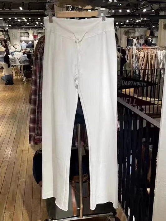 Casual Women Fashion Soft Cotton Drawstring Wide Leg Pants 2023 Summer Vintage Low Waist Solid Color Female Pants Mujer