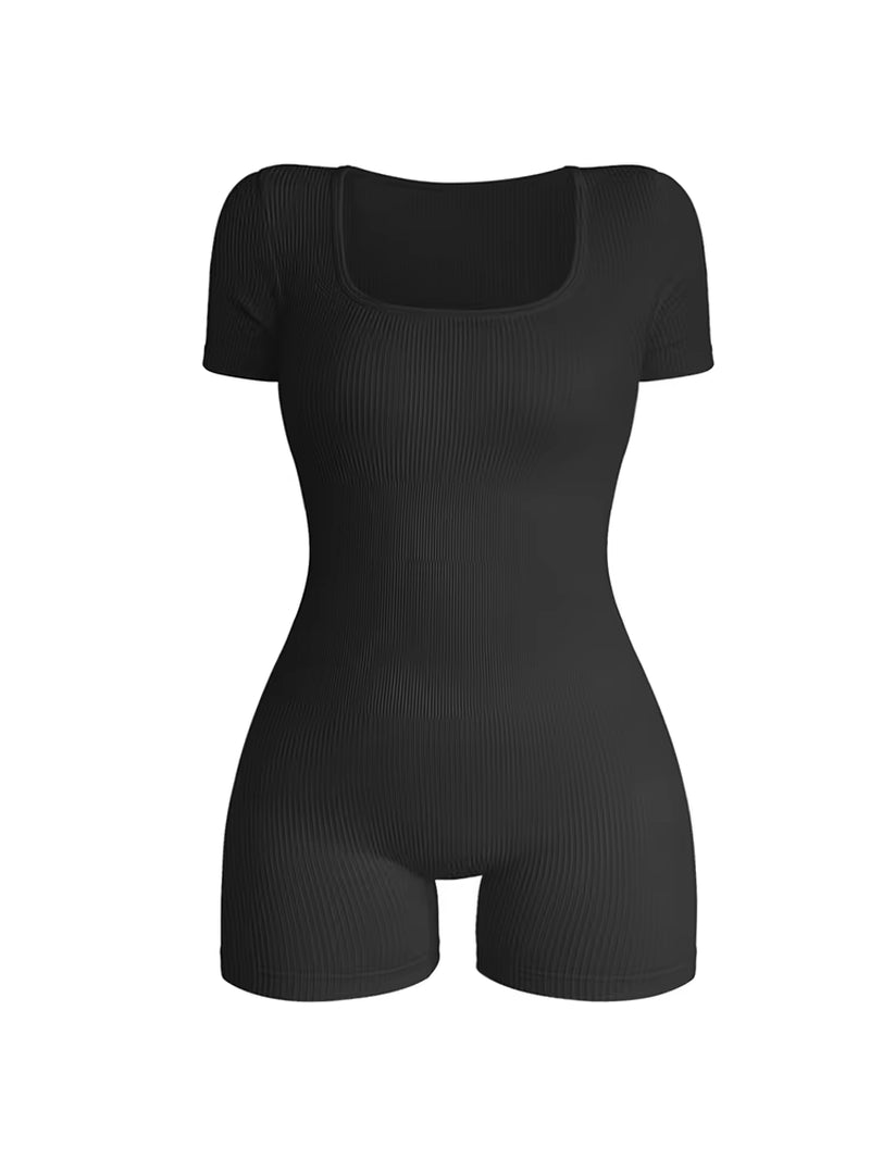 Women'S Square Neck Short Sleeved Jumpsuit Sexy High Waist Bodycon One-Piece Jumpsuit Fashionable Sexy Streetwear Ladies