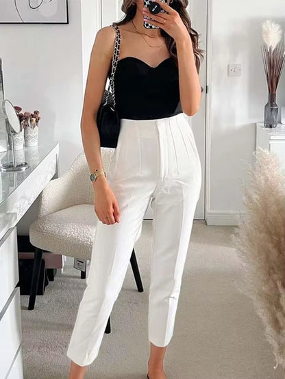 TRAF 2023 Pencil Women Pants High Waist Pants for Women with Seam Detail Streetwear Woman Ankle Trousers Autumn Office Wear Pant