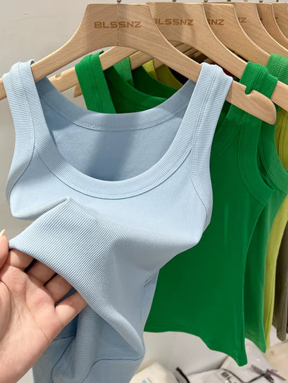 Women Solid round Neck Ribbed Tank Top Camisole Women 2024 Summer Basic Elastic Tank Top O Neck Solid Tank Top