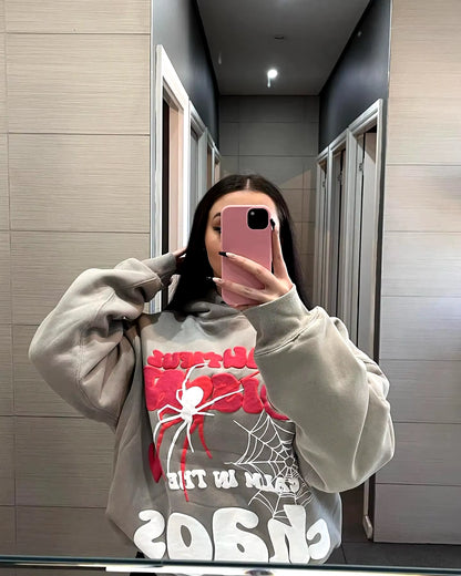 Women Y2K Hoodies Harajuku Letter Print Loose Sweatshirt Trousers Hip Hop Punk Long Sleeve Pocket Men Sweatpant Streetwear Tops